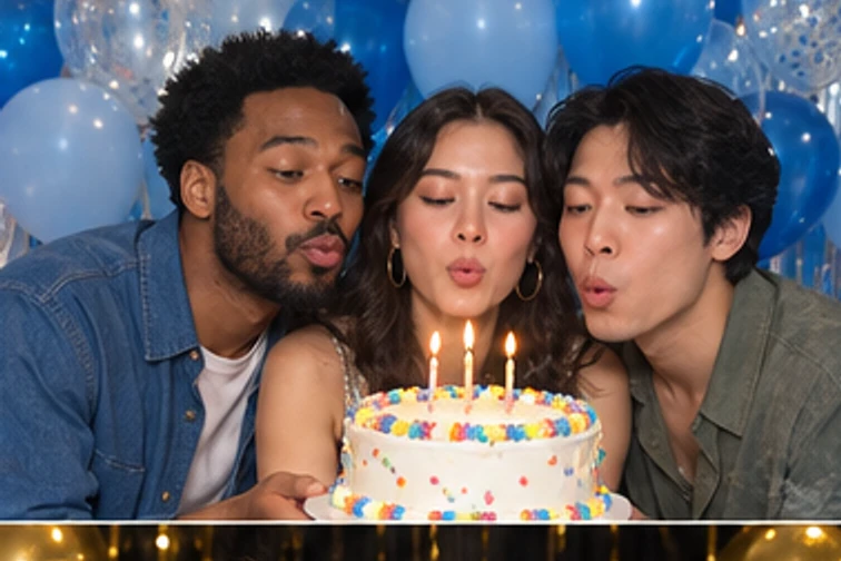 Confetti Pop birthday photo booth: Friends blowing out birthday candles
