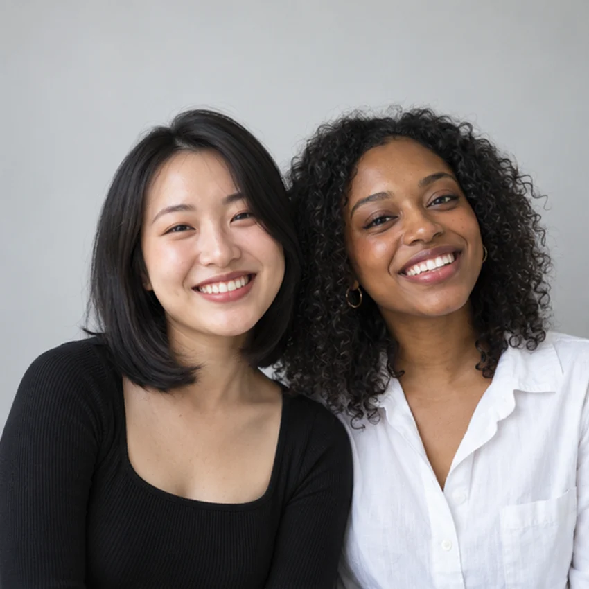 Two friends smiling, shown with the selected photo filter